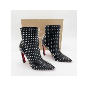 Christian Louboutin Black Condora Booty Spiked Leather Heeled Ankle Boots EU 40